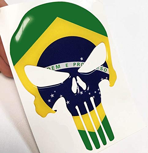 Adesivo Resinado Caveira O Justiceiro Bandeira Brasil Carro