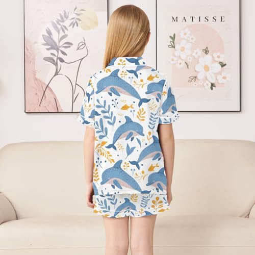 ALAZA Cute Whale Fish Dolphin Pajamas Satin Pajama Set Short Sleeve Button Down Sleepwear4