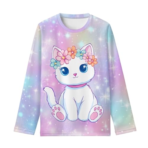Image of Girls Cartoon Print Long Sleeve Graphic Tee Casual Crew Neck T-Shirts for 3-16 Years Little Girls