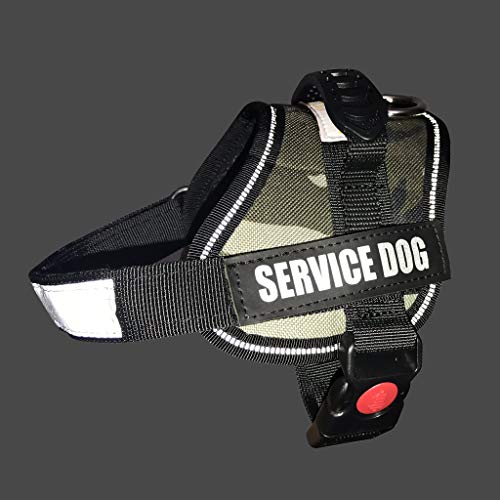 ALBCORP Service Dog Vest Harness - Reflective - Woven Nylon, Adjustable Service Animal Jacket, with 2 Hook and Loop Removable Patches, XS, Green Camo