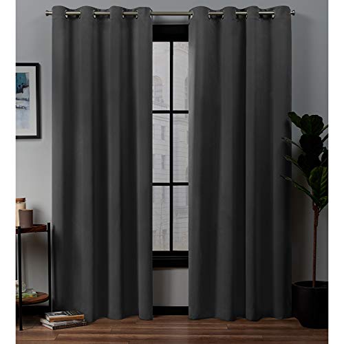 Exclusive Home Academy Total Blackout Grommet Top Curtain Panel Pair, Charcoal, 52×84, 2 Piece