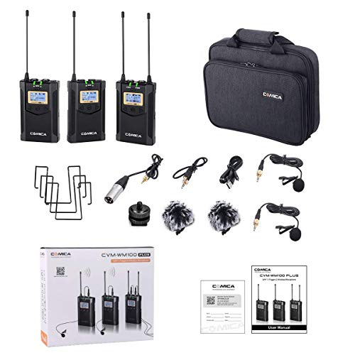 Comica CVM-WM100 Plus Wireless Microphones, Professional 1-Trigger-2 UHF Wireless Lavalier Microphone System for DSLR Sony Canon Nikon Panasonic Camera, XLR Camcorder, PC, Smartphone … - Thumbnail 7