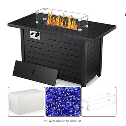Garvee 42 in Propane Fire Pit Table | CSA-Listed | 50,000 BTU Steel Gas Fire Pit with Lid & Lava Rock | Perfect for Patios, Decks, and Gardens | Enhan