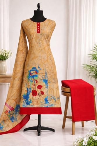 Image of Women's Cotton Blend Unstitched Kurti Set for Women | A-Line Style Dress Material | 2-Piece Traditional Ethnic Wear Suit Fabric