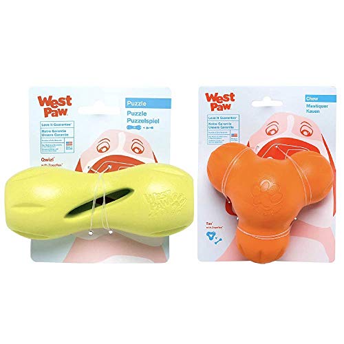 West Paw Zogoflex Tux Treat Dispensing Dog Chew Toy (Small, Tangerine) & Zogoflex Qwizl Dog Puzzle Treat Toy (Small, Granny Smith) – Interactive Chew Toy For Dogs – Dispense Pet Treats #TOP24