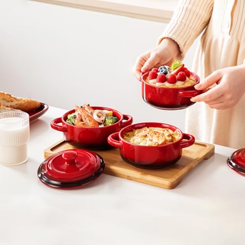 LOVECASA Mini Cocotte Set,12 OZ Small Casserole Dishes with Lids, Soup Bowls With Handles,Individual Baking Ramekins,Oven, Microwave & Dishwasher Safe,Set of 4,Red - image 5