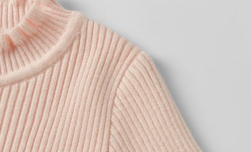 Image of Mud Kingdom Girls Mock Neck Sweater Long Sleeve Knit Top Solid Ruffled Collar Undershirt Slim Fit Lettuce Trim