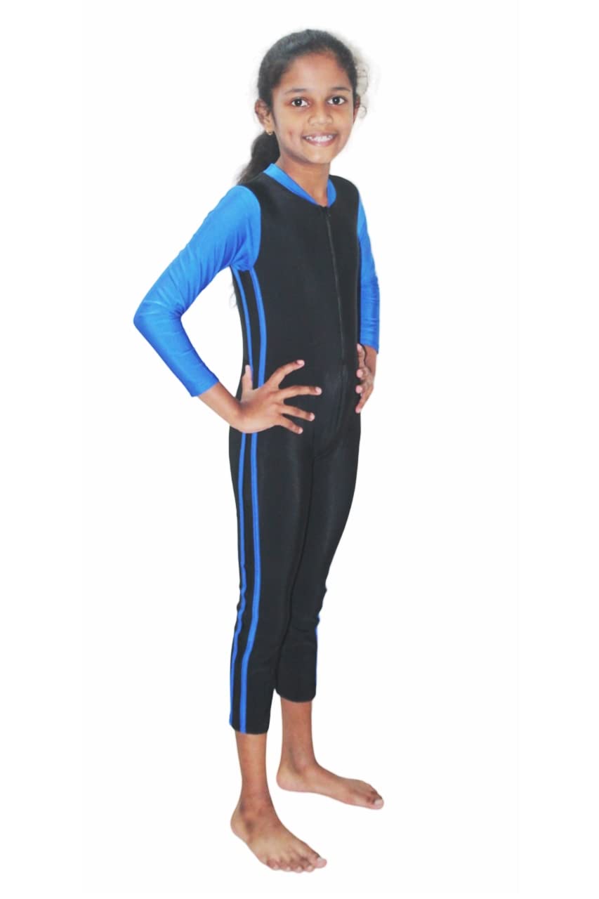 Aqua Holic Girl's Poly Spandex Multipurpose Wear for Swimming, Skating,Diving, Cycling, Aerobics & Sports (8-9, Blue) 3