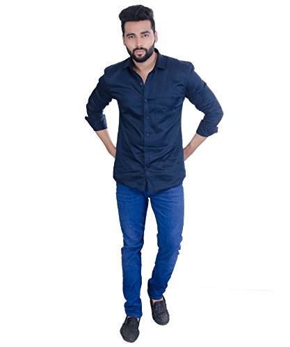 Image of Fifth Anfold Men's Pure Cotton Solid Color Mandarin Collar Full Sleeve Casual Wear Shirt, Office Wear for Men