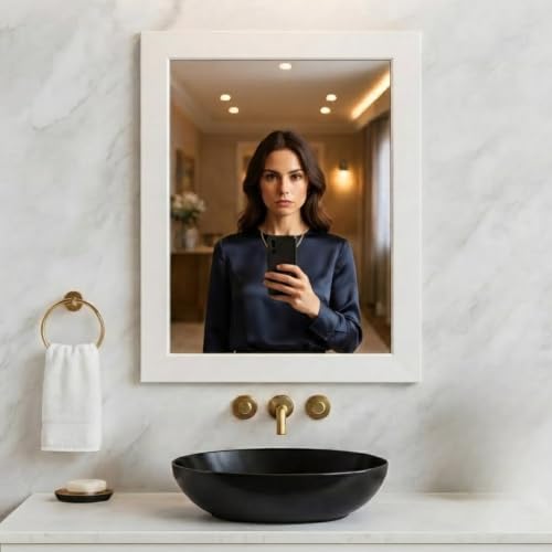 Image of Creative Arts n Frames Wall Decor Hand Crafted Wooden HD Wall Mirror Panel for Living Room Bedroom Lobby Modern Wall Decor Home Decor Items (Sophosticated White 15X21 inch Framed HD Mirror)