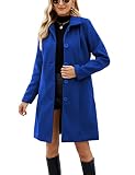 Springrain Womens Pea Coat Elegant Overcoat Single Breasted Winter Coat Dress Coat with Pockets(Blue