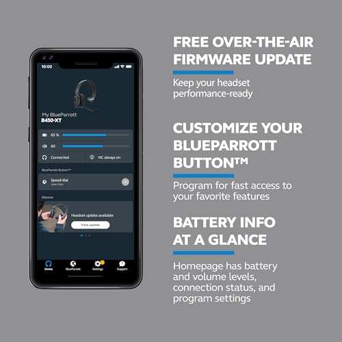 undefined BlueParrott B450-XT Mono Bluetooth Wireless Headphones 96% Noise Canceling Over Head Trucker Headset with Mic, All Day Comfort Padded Headband, 300 ft. Wireless Range, 24 hrs. Talk Time, Black の商品画像 6