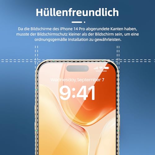 NEW'C 3 Stück Full Screen für iPhone 14 Pro Panzerglas (6,1 Zoll), Schutzglas [Auto-Installation], Frei von Kratzern, 9H Härte, Displayschutzfolie, Ultrabeständig folie 4