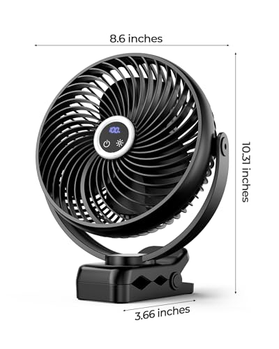 Image of Koonie 10000mAh Portable Clip on Fan with LED Lantern and Hook, 8'' Battery Operated Desk Fan, Quiet Camping Fan with LED Digital Display, 360 Rotation & 3 Speeds for Travel Tent Gym Treadmill | Battery Operated Desk Fan, Quiet Camping Fan with LED Digital Display, 360 Rotation & 3 Speeds for Travel Tent Gym Treadmill