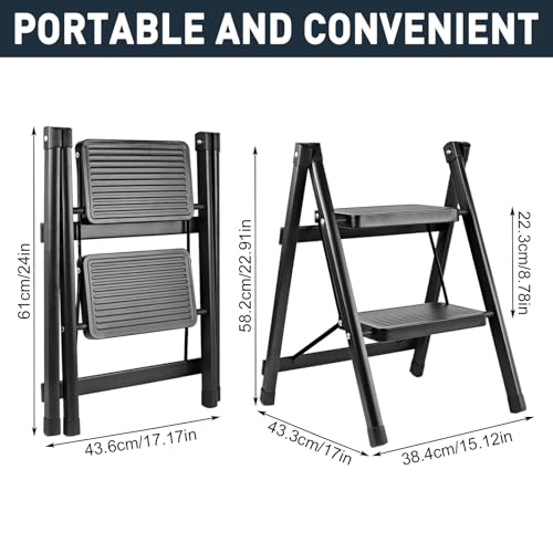 Image of 2-Step Ladder, Folding Step Stool for Kitchen /Closet /Garage, Sturdy & Lightweight Aluminum Handy Ladder, 250 lbs Capacity, Anti-Slip Pedals, Compact & Portable for Home DIY & Everyday Use