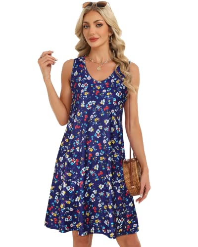 Image of elescat Womens Summer Dresses Casual V Neck Sleeveless Pockets Beach Loose Tank Sundress 2026