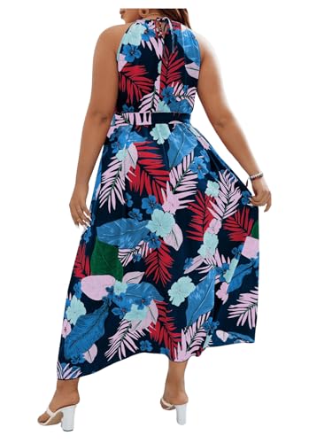 Image of Floerns Women's Plus Size Boho Sleeveless Halter Neck Tie Back A Line Long Dress