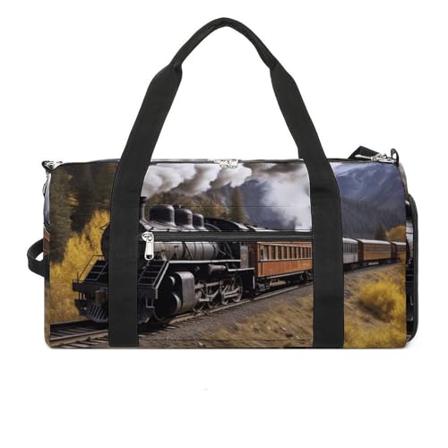 Travel Gym Duffle Bag, Steam Locomotive Train Print Duffle Bags,womens Mens Gym Bag,gym Bags,gym Bag with Shoe Compartment