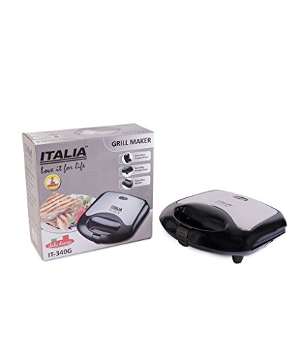 ITALIA 750W 4-Slice Sandwich Maker Grill (Silver and Black, 25x10x11cm)