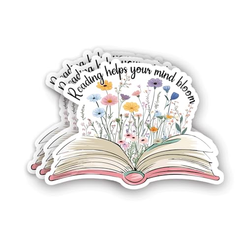 (3Pcs) Reading Helps Your Mind Bloom Sticker Inspirational Sayings Motivational Bookish Booktrovert Book Lovers Vinyl Decals for Tumbler Laptop Water Bottles Books Phone - Size 3x2.2 Inches