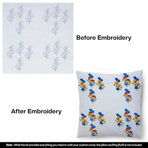 Image of Embroiderymaterial DIY Embroidery Cushion Cover Embroidery Kit for Beginners with Tulip Flower Design Cross Stitch Decorative Pillow Covers, Hand Embroidery Craft Kit for Home Decor (2PC, 16x16)