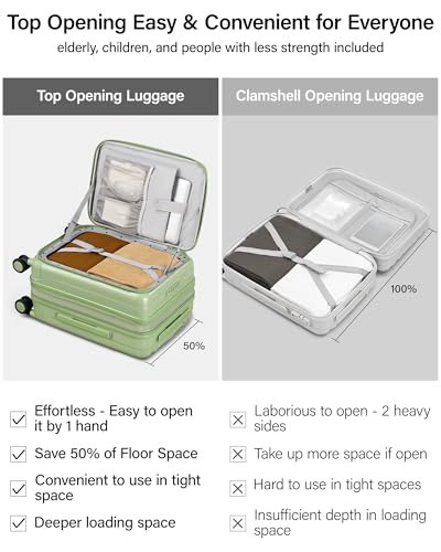 Image of Hanke 56cm Expandable Cabin Trolley Bag, 15.6 Inch Laptop Compartment, Top Opening Hard Shell Polycarbonate, 8 Durable Silent Spinner Wheels, Lightweight Carry On Suitcase for Women,Bamboo Green