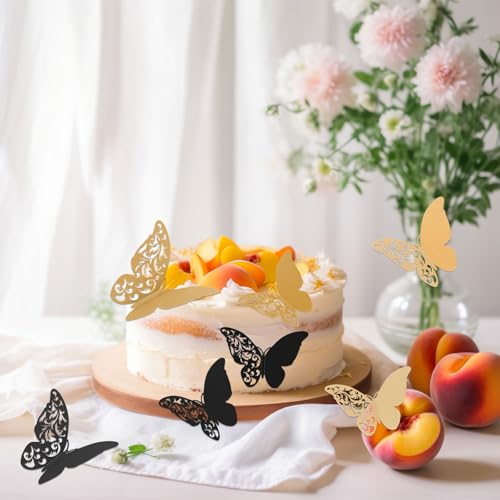 MultiValue 3D Schmetterlinge Deko, 12 Stück Schmetterling Wanddeko mit Kleber 3 Größe 3D Schmetterling Gartendekoration Wand Deko für Hochzeit Party Balkon Wand (12, Schwarz)