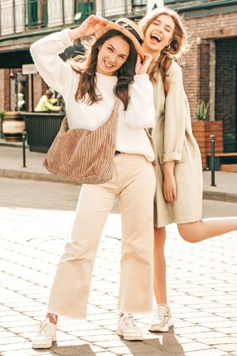 Ulisty Damen Latschig Cord Hobo Tasche Verstellbarer Riemen Schultertasche Umhängetasche Lässig Tragetasche Handtasche beige