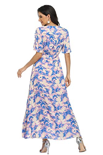 Image of VintageClothing Women's Wrap V Neck Floral Summer Dresses High Low Maxi Casual