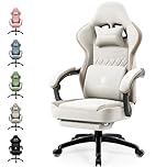 Dowinx Sedia Gaming con supporto lombare, Ampio Sedile Piatto Poltrona Gaming, Sedie Gaming Ergonomica con cuscinetto in gel e borse di stoccaggio Sedia Game, Beige