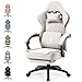 Dowinx Gaming Stuhl Stoff, Massage Gaming Sessel mit Fußstütze, Ergonomischer PC Stuhl Gamer Stuhl Bürostuhl 150 kg belastbarkeit, Beige