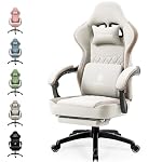 Dowinx Gaming Stuhl Stoff, Massage Gaming Sessel mit Fußstütze, Ergonomischer PC Stuhl Gamer Stuhl Bürostuhl 150 kg belastbarkeit, Beige