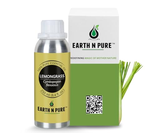 Image of Earth N Pure Lemongrass Essential Oil | Steam Distilled | for Home Diffuser, Skin & Hair Care | 250 ML