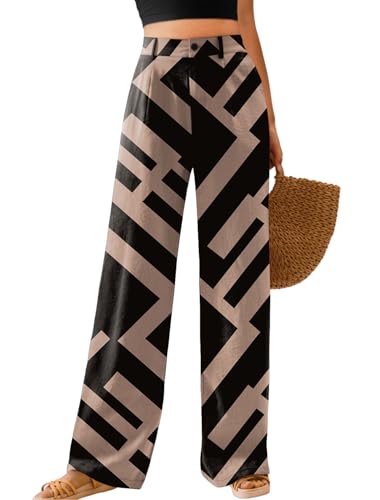Image of Feiersi Womens Casual Wide Leg Pants High Waisted Button Down Straight Long Trousers Palazzo Pants