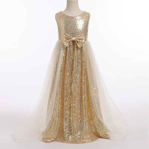 Flower Girls Sequin Dress Sleeveless Glitters Princess Tulle Long Maxi Dress Pageant Birthday Wedding Party Gown3