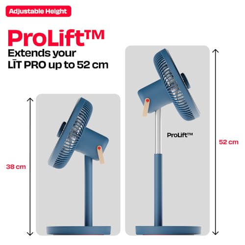 Image of NUUK LIT PRO Rechargeable Table Fan| 3 Mood Lights| 20 hrs Run time| 8000 mAh Battery| 9 inch Wireless Fan with Magnetic Remote| Super-silent BLDC Motor| 120 Auto Oscillation| Type - C Charging