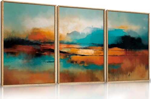 Aryroi Large Abstract Burnt Orange Framed Canvas Wall Art Set- 24"x36"x3