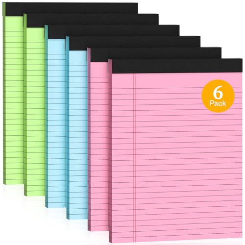 Legal Pads 8.5 x 11 Colored Note Pads, 6 Pack Wide Ruled Notepads 8.5 x 11 Lined Paper, Colored Notebook Paper Writing Pads 30 Sheets per Colored Paper Pads 8.5 x 11 for Home Offic image 8