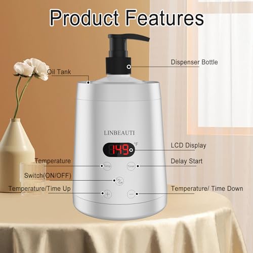 LINBEAUTI Massageölwärmer Flasche Professionelle Lotion-Heizung für SPA, Automatischer Ölwärmer Beheizte Öl-Lotion-Creme für Salon, Friseurläden, Zuhause, Silber