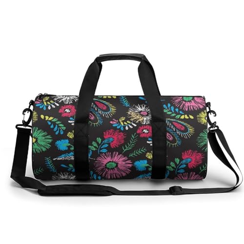 Sac de sport fleurs multicolores 45x23x23cm pour gym et week-end
