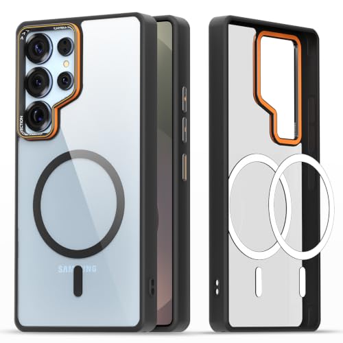 Image of Pikkme Back Cover for Samsung Galaxy S25 Ultra 5G | Shockproof | Mag-Safe Compatible | Hard Transparent Back | Premium Raised Camera Protection | Bumper Case (Black Mag-Safe)