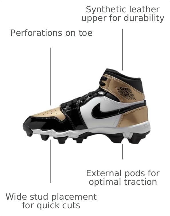 Jordan 1 Mid Little/Big Kids' Cleats (HF6883-701, Metallic Gold/White/Black) Size 11 - image 3