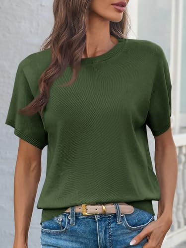 Image of Saodimallsu Women's Short Sleeve Crew Neck Knit Pullover Sweater
