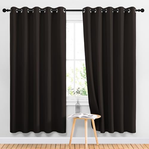 NICETOWN Bedroom Blackout Curtains and Drapes - Energy Smart Thermal Insulated Solid Grommet Blackout Draperies for Living Room (2 Panels, 66 inches x