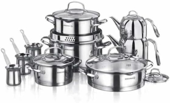 Korkmaz Steama 15 Piece Mega Set Cookware Silver Made of Stainless Steel