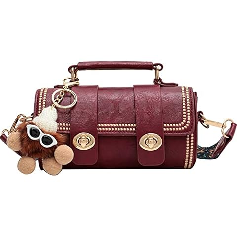 RTGGSEL Retro Vegan Leather Crossbody Shoulder Duffel Barrel Bags for Women Small Tote Satchel Handbags Purse (Wine Red) Cover