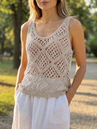 Image of Imily Bela Womens Summer Crochet Tank Tops Knit Sleeveless Sweater Vest