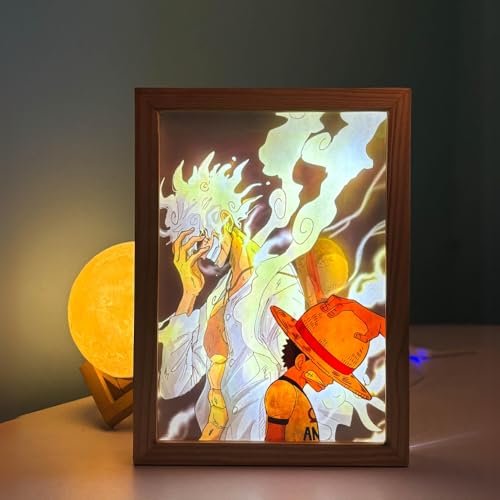Image of Pure Panda Luffy's Evolution LED Wooden Frame Elevate Your Space with Anime Light Art and Perfect Bedside Lamp with 3 Light Modes