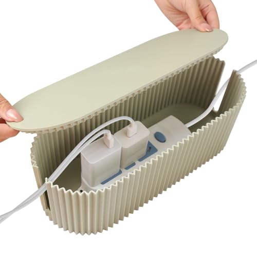 Boîte de Rangement pour Câbles Boite Rangement Cable Boîte de Gestion des Câbles avec Couvercle et 12 Attaches de Câbles Boîte Cache Câbles Boite a Cable Organisateur Câbles pour Multiprises (Vert)