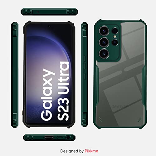 Image of Pikkme Samsung Galaxy S23 Ultra 5G Back Cover | Crystal Clear Transparent Back | Ultra Hybrid | Full Camera Protection | Raised Edge | Bumper Back Case (Green)